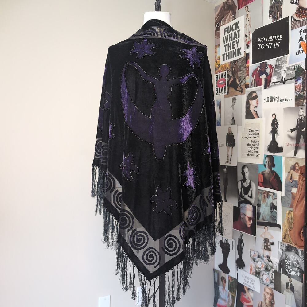 Burnout Velvet Fringe Goddess Shawl Scarf